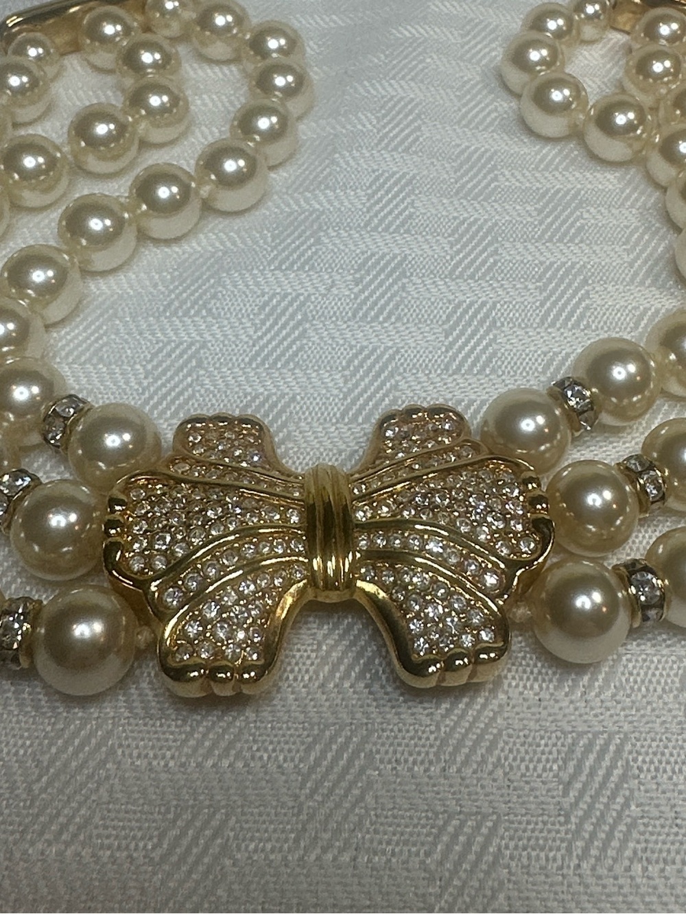 Swarovski 3 strands pearls Necklace cubic zirconia gold pendant - Picture 9 of 10